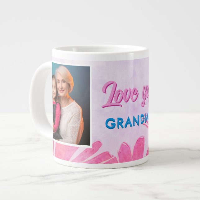 Grande Tasse Mignonne Aimez-vous Grand-mère Fleurs roses 2 Phot (Devant gauche)