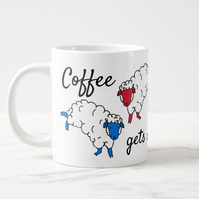 Grande Tasse Mignonne mouton qui saute "Le café me fait sauter" (Gauche)