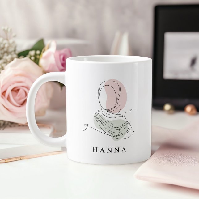Grande Tasse Minimalist Hijab Line Art Jumbo 20oz Mug | Modern (Créateur téléchargé)