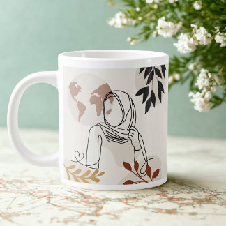 Grande Tasse Minimalist Hijabi Line Art Mug | Terracotta & Gold