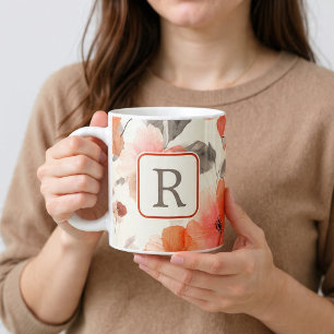 Grande Tasse Modèle de monogramme de jolie fleur personnalisé