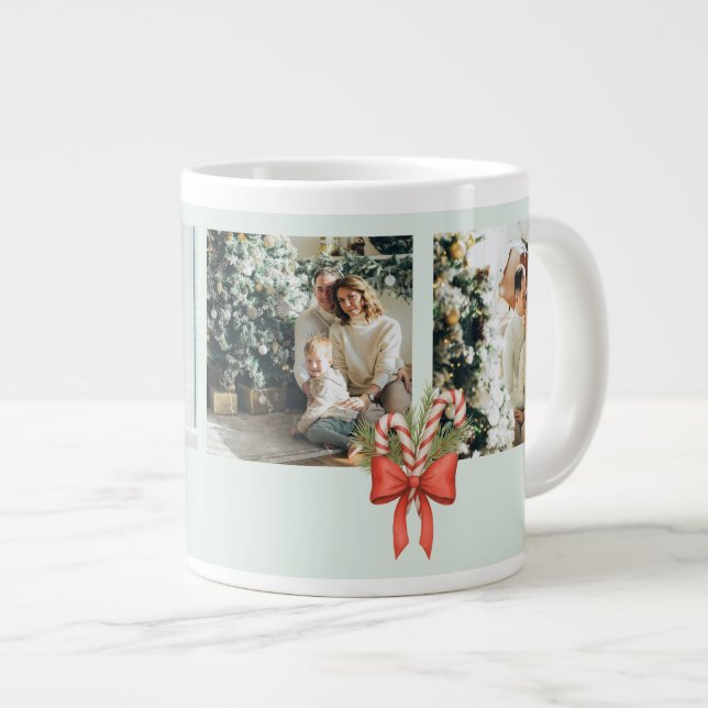 Grande Tasse Modern Three-Photo Holiday Family Collage (Devant droit)