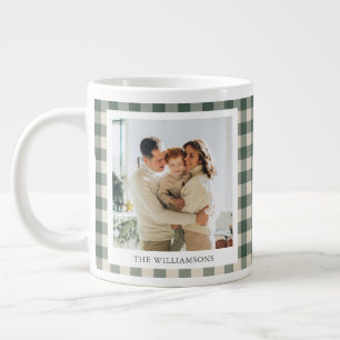 Grande Tasse Moderne Plaid Vert Rustique Photo Noël Fêtes