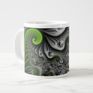 Grande Tasse Monde Fantastique Art Fractal Abstrait Vert Et Gri