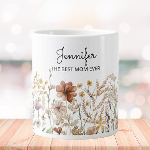 Grande Tasse Monogram Best Mom aquarelle fleur sauvage Floral 