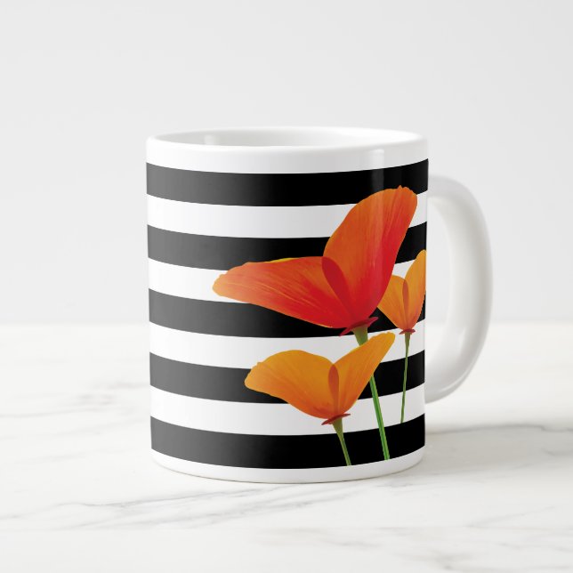 Grande Tasse Monogramme à rayures noires chic (Devant droit)