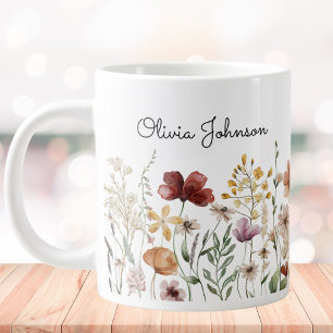 Grande Tasse Monogramme Aquarelle Fleur sauvage Joli Floral