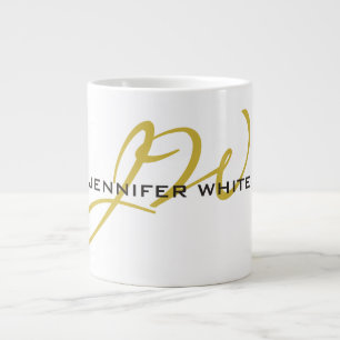 Grande Tasse Monogramme blanc or couleur plaine minimaliste mod