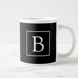 Grande Tasse Monogramme Classique Simple Noir avec Texte Blan