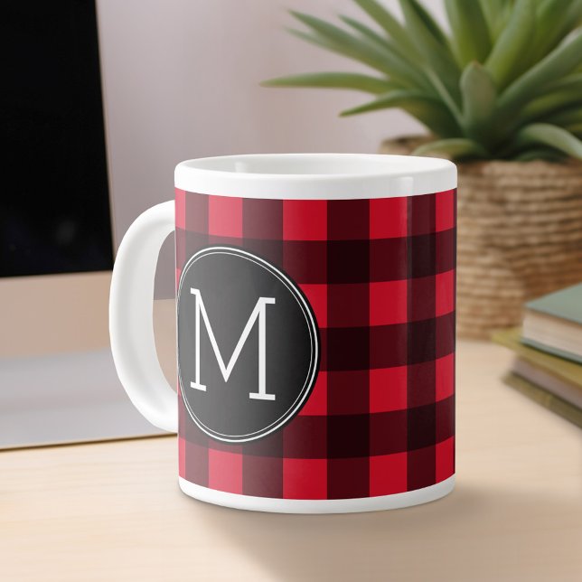 Grande Tasse Monogramme de Motif de buffle rouge et noir rustiq (Personalized mug)