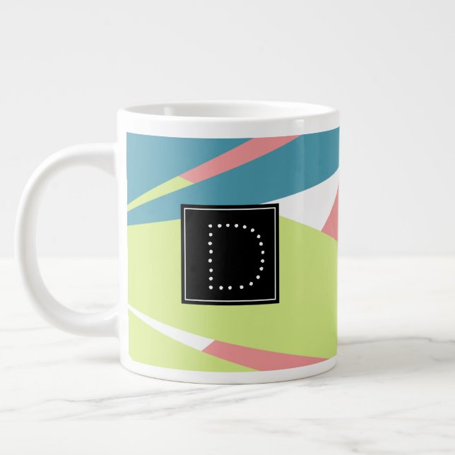 Grande Tasse Monogramme de Motif géométrique rayonné moderne (Gauche)
