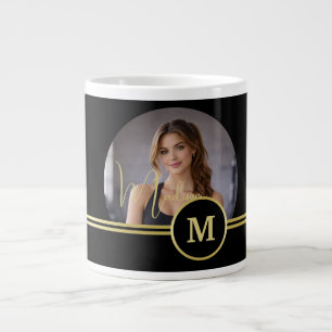 Grande Tasse Monogramme de signature or élégant avec photo