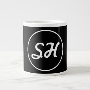 Grande Tasse Monogramme de style rétro-moderne cool   Noir et b