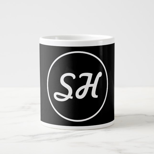 Grande Tasse Monogramme de style rétro-moderne cool | Noir et b (Devant)