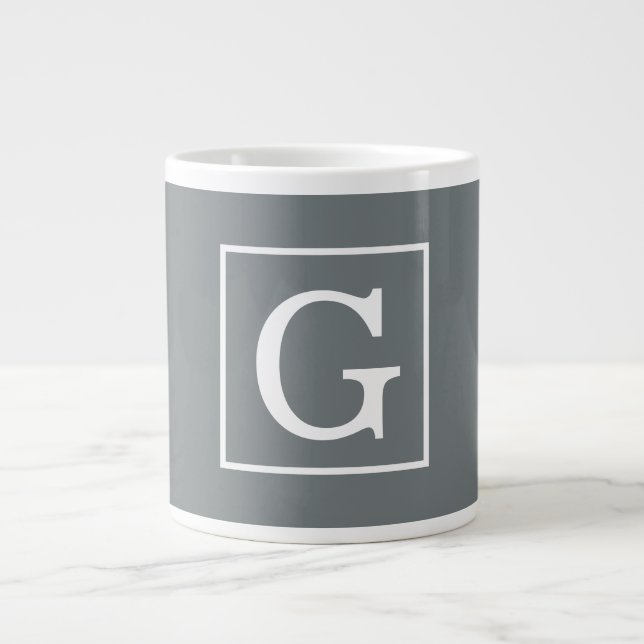 Grande Tasse Monogramme Initial Cadre Gris Charbon Blanc (Devant)
