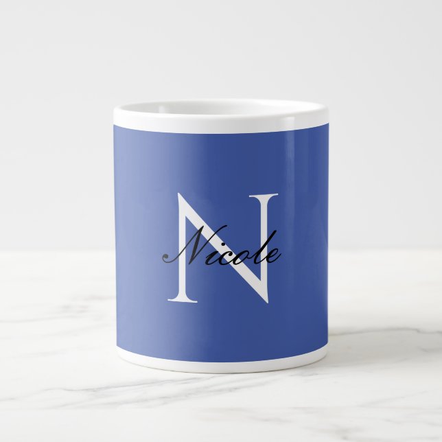 Grande Tasse Monogramme initial manuscrit propre nom bleu (Devant)