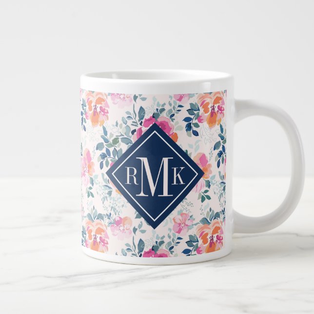 Grande Tasse Monogramme| Motif Rose peint (Droite)