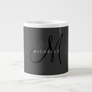 Grande Tasse Monogramme noir professionnel Gris Votre nom