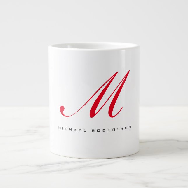 Grande Tasse Monogramme Nom initial Blanc Rouge Unique Minimali (Devant)