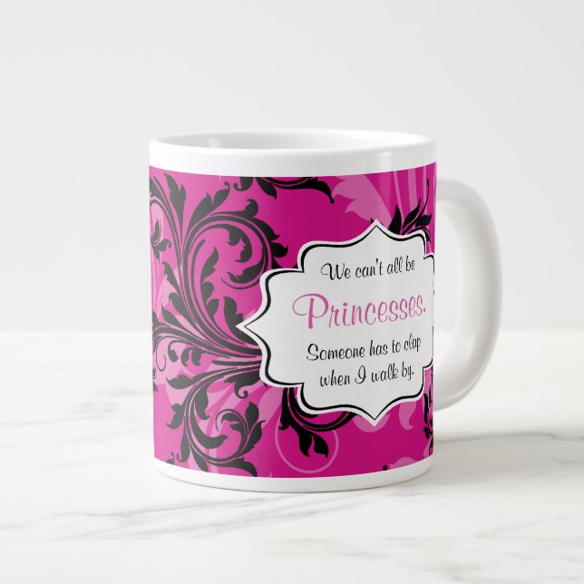 Grande Tasse Monogramme Pink et Noir Scrolled Jumbo 20 oz.Mug (Devant droit)