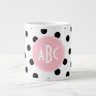 Grande Tasse Monogramme Pois rose blanc et noir