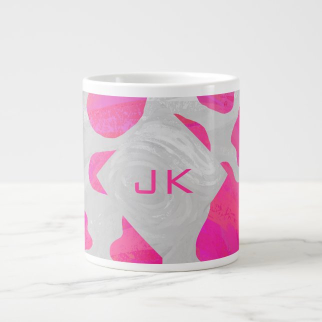 Grande Tasse Monogramme Vache rose et blanc chaud (Devant)