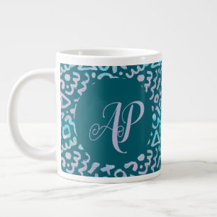Grande Tasse Monogramme vert géométrique moderne du milieu du s