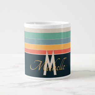Grande Tasse monogrammed rétro les années 70 marine bleu jaune 