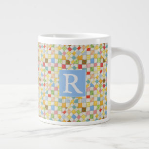 Grande Tasse MOSAIC QUILT Grosse Mug Blanc + Texte / Bleu
