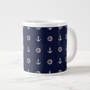 Grande Tasse Motif blanc et bleu rouge d'Ancre