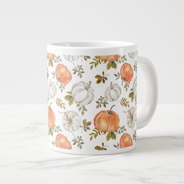 Grande Tasse Motif Citrouille d'aquarelle d'automne (Devant droit)
