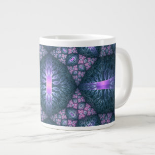 Grande Tasse Motif d'art fractal 3D turquoise violet rose