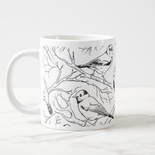 Grande Tasse Motif d'art linéaire minimaliste d'oiseaux nord-am