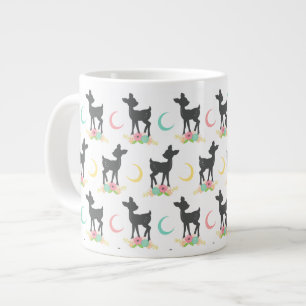 Grande Tasse Motif de cerfs, Cerf de bébé, Boho, Fleurs, Lune