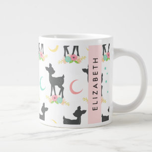 Grande Tasse Motif de cerfs, Cerf de bébé, Boho, Fleurs, Votre 