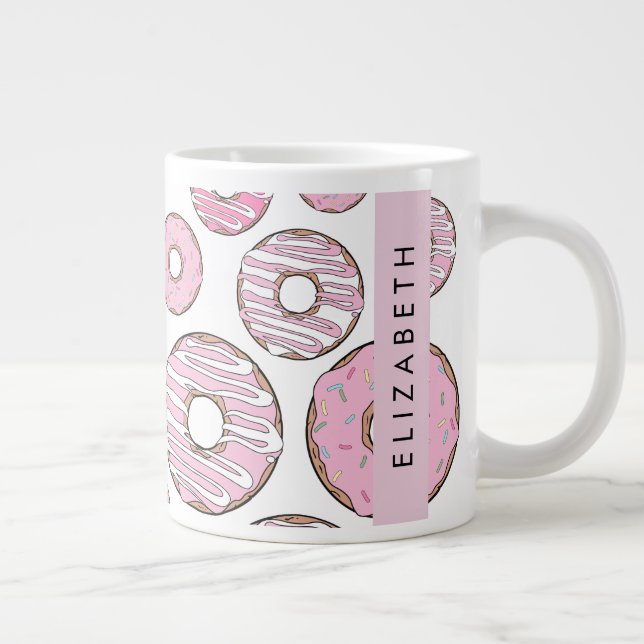 Grande Tasse Motif De Donuts, Donuts Roses, Glace, Votre Nom (Droite)