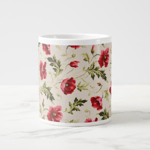 Grande Tasse Motif de fleurs de coquelicots rouges vifs vintage