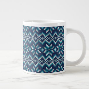 Grande Tasse Motif de flocons de neige bleu et blanc Faux Knit 
