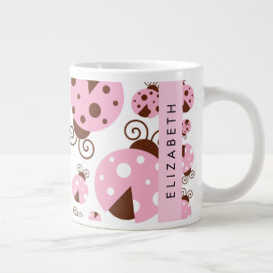 Grande Tasse Motif De Ladybugs, Ladybugs Rose, Votre Nom