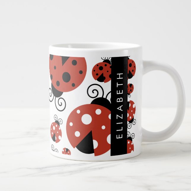 Grande Tasse Motif De Ladybugs, Red Ladybugs, Votre Nom (Droite)
