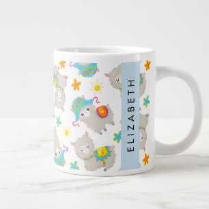 Grande Tasse Motif De Llamas, Alpacas, Fleurs, Votre Nom
