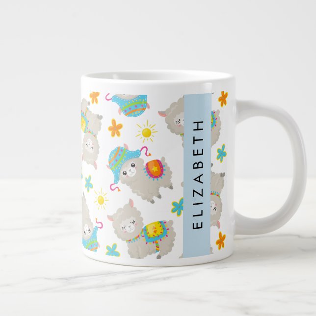 Grande Tasse Motif De Llamas, Alpacas, Fleurs, Votre Nom (Droite)