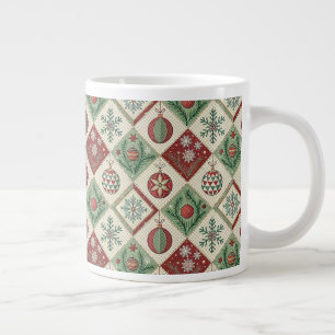 Grande Tasse Motif de Noël brodé en patchwork vintage
