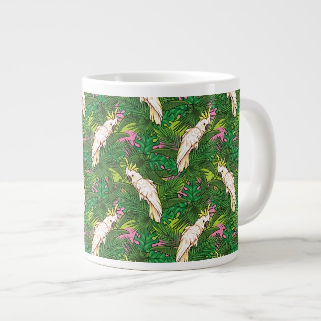 Grande Tasse Motif de perroquets avec Feuilles de palme (Devant droit)