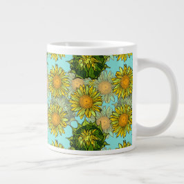 Grande Tasse Motif de tournesol jaune avec feuillage et bourgeo