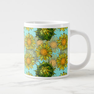 Grande Tasse Motif de tournesol jaune avec feuillage et bourgeo