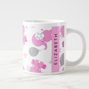 Grande Tasse Motif Des Eléphants Roses, Étoiles, Votre Nom