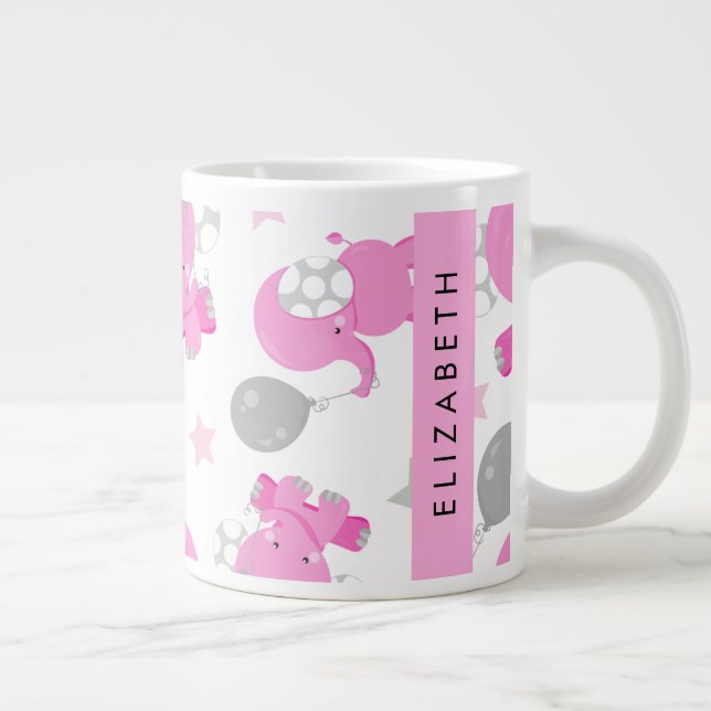 Grande Tasse Motif Des Eléphants Roses, Étoiles, Votre Nom (Droite)