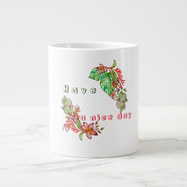 Grande Tasse Motif d'été tropical avec fleurs et feuille m (Devant)
