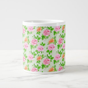 Grande Tasse Motif élégant de roses florales feuilles vertes-23